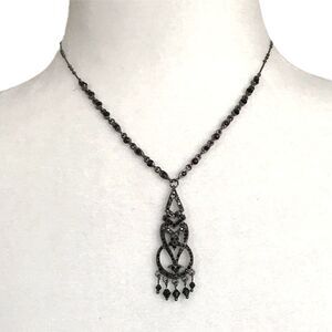 Monet Gunmetal Black Drop Chandelier Necklace with Black Stones